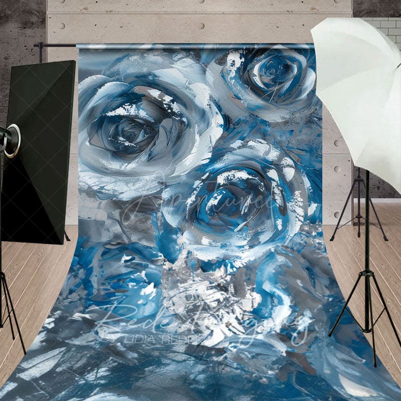 Aperturee - Aperturee Elegant Blue Abstract Floral Fine Art Sweep Backdrop