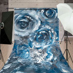 Aperturee - Aperturee Elegant Blue Abstract Floral Fine Art Sweep Backdrop