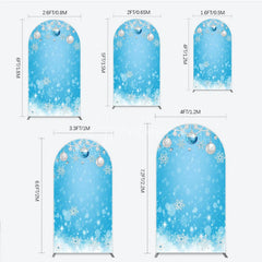 Aperturee - Aperturee Elegant Blue and Silver Winter Holiday Round Top Arch Backdrop featuring Snowflakes and Pearl Ornaments