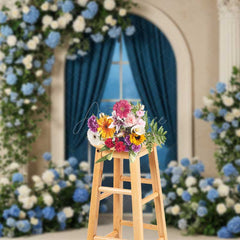 Aperturee Aperturee Elegant Blue and White Floral Arch Window Photography Backdrop Hydrangea and Rose Garland Classic Wedding Prop