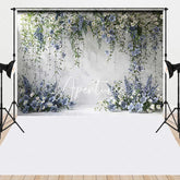 Aperturee - Aperturee Elegant Blue and White Floral Green Vines Textured Wall Combo Set Backdrop Wedding Baby Shower Spring Party Decor