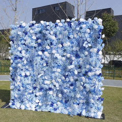 Aperturee - Aperturee Elegant Blue and White Rose Artificial Flower Wall Romantic Floral Backdrop for Wedding and Event Decor
