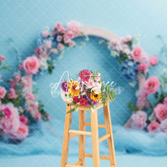 Aperturee - Aperturee Elegant Blue Floral Arch Wedding Photo Backdrop