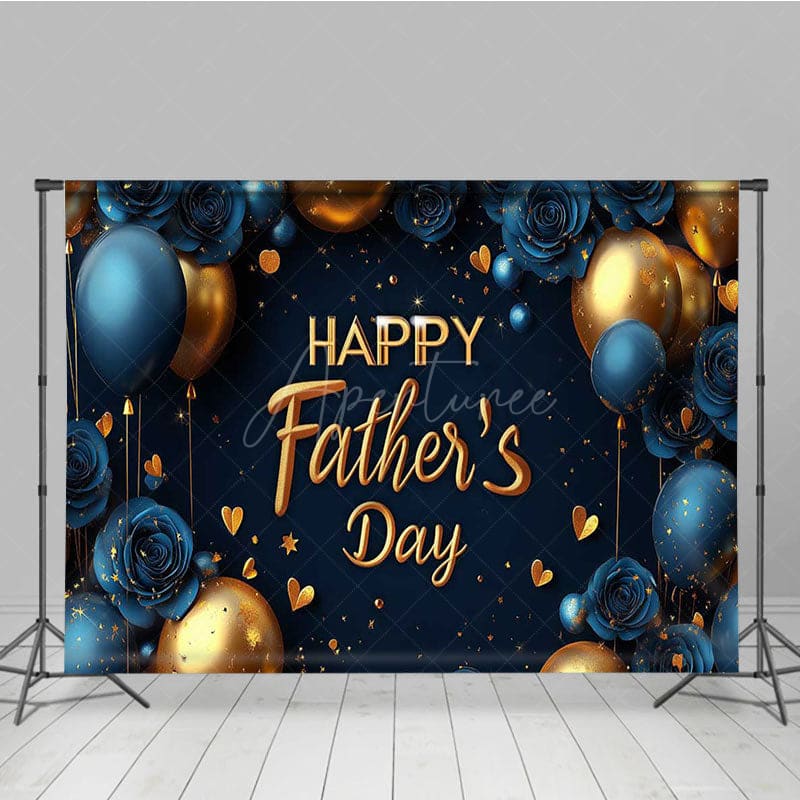 Aperturee - Aperturee Elegant Blue Floral Balloons Fathers Day Backdrop