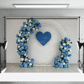 Aperturee - Aperturee Elegant Blue Floral Hearts Wall Wedding Backdrop