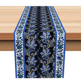 Aperturee - Aperturee Elegant Blue Floral Table Runner with Paisley Border Ethnic Botanical Design for Dining Table Decor