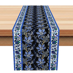 Aperturee - Aperturee Elegant Blue Floral Table Runner with Paisley Border Ethnic Botanical Design for Dining Table Decor