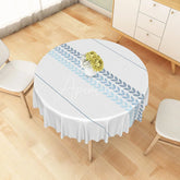 Aperturee - Aperturee Elegant Blue Leaf Vine Border Round Tablecloth Minimalist Botanical Design for Summer Garden Party