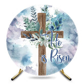 Aperturee - Aperturee Elegant Blue Purple Cross Leaf Round Easter Backdrop