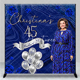Aperturee - Aperturee Elegant Blue Rose Custom Name 45th Birthday Backdrop