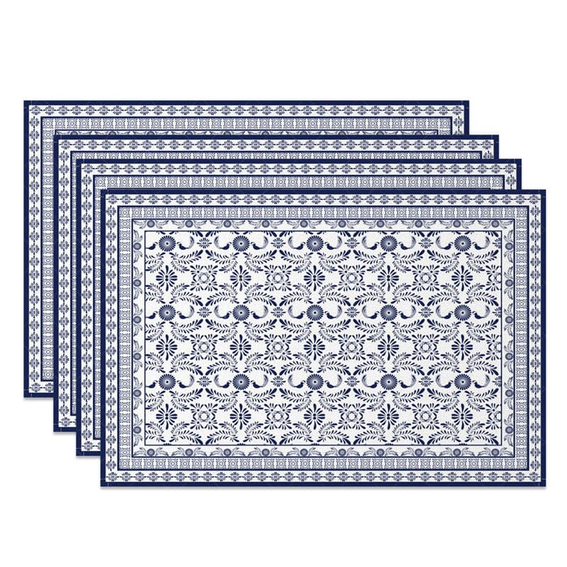 Aperturee - Aperturee Elegant Blue Slovakia Pattern Set of 4 Placemats