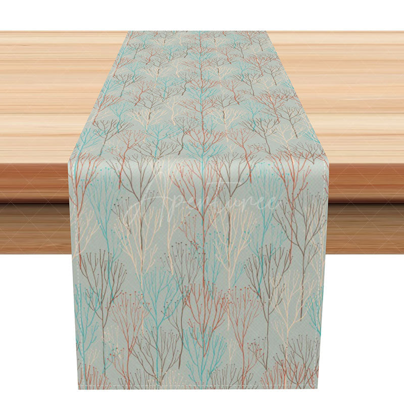 Aperturee - Aperturee Elegant Blue Tree Branch Table Runner with a Sweet Fresh Design Modern Botanical Spring Kitchen or Dining Decor