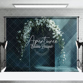 Aperturee - Aperturee Elegant Blue Wall White Floral Wedding Photo Backdrop