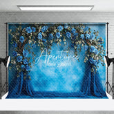 Aperturee - Aperturee Elegant Blue White Wall Rose Wedding Photo Backdrop