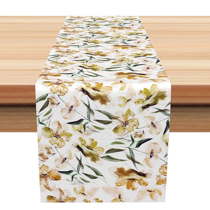 Aperturee - Aperturee Elegant Boho Autumn Floral Table Runner Fresh Fall Leaves and Flowers Rustic Thanksgiving or Wedding Decor