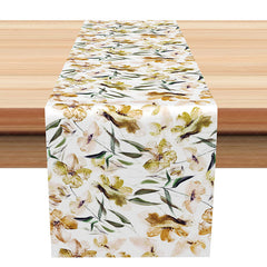 Aperturee - Aperturee Elegant Boho Autumn Floral Table Runner Fresh Fall Leaves and Flowers Rustic Thanksgiving or Wedding Decor