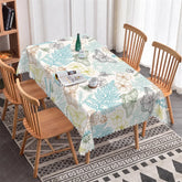 Aperturee - Aperturee Elegant Botanical Butterfly and Bee Floral Outline Rectangle Tablecloth Scalloped Edge Dining Decor