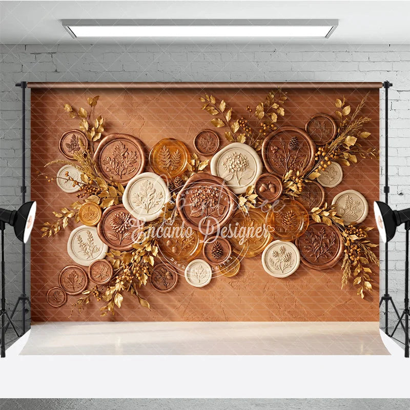 Aperturee - Aperturee Elegant Bronze and Gold Embossed Botanical Photography Backdrop Autumn Harvest Theme for Fall Decor