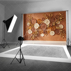 Aperturee - Aperturee Elegant Bronze and Gold Embossed Botanical Photography Backdrop Autumn Harvest Theme for Fall Decor