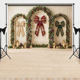 Aperturee - Aperturee Elegant Christmas Arches with Festive Garlands and Red Green Gold Bows Combo Set Backdrop Holiday Party Decor