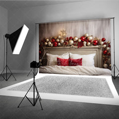 Aperturee Aperturee Elegant Christmas Headboard Photography Backdrop Red and Silver Ornaments with Berries Holiday Bedroom Photo Prop