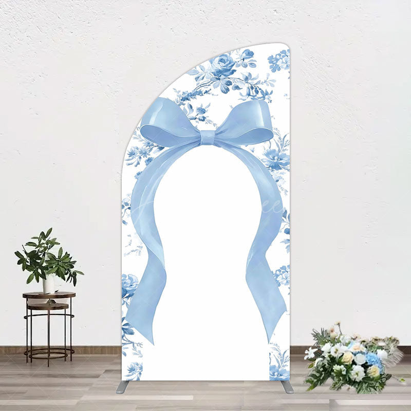 Aperturee - Aperturee Elegant Color Bows Floral Birthday Half Moon Arch Backdrop