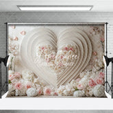 Aperturee - Aperturee Elegant Cream and Pink Floral Layered Heart Photography Backdrop Romantic Wedding Valentine’s Day Party Decoration