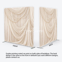 Aperturee - Aperturee Elegant Cream Draped Fabric and Pearl Strands Square Double-Sided Backdrop Perfect for Wedding and Bridal Shower
