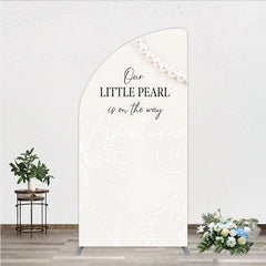 Aperturee - Aperturee Elegant Cream Little Pearl Baby Shower Half Moon Arch Backdrop Nautical Seashell and Pearl Design