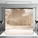 Aperturee Aperturee Elegant Cream Stage Photography Backdrop Dreamy Wedding or Recital Scenery with White Trees and Curtains