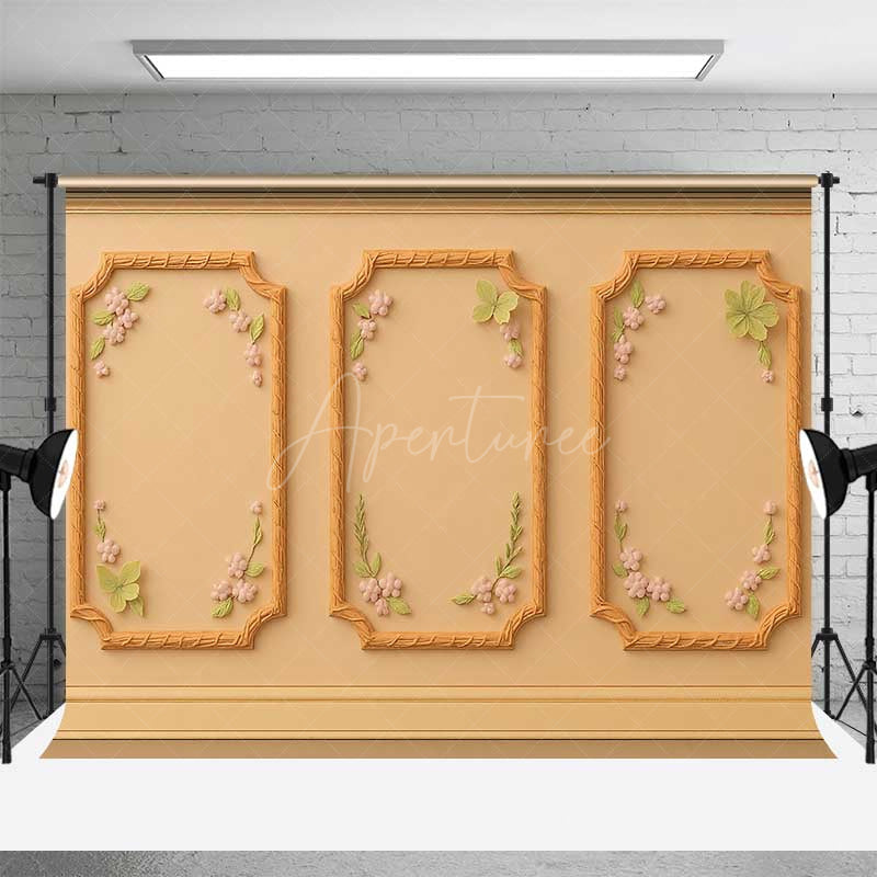 Aperturee Aperturee Elegant Cream Wall and Wood Floor Combo Set Backdrop Vintage Botanical Panel Photography Studio Photo Prop