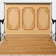 Aperturee Aperturee Elegant Cream Wall and Wood Floor Combo Set Backdrop Vintage Botanical Panel Photography Studio Photo Prop