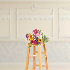 Aperturee Aperturee Elegant Cream Wall Photography Backdrop Classic Molding with Blue and White Diamond Pattern Vintage Room Interior