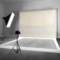 Aperturee Aperturee Elegant Cream Wall Photography Backdrop Classic Molding with Blue and White Diamond Pattern Vintage Room Interior
