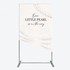 Aperturee - Aperturee Elegant Creamy White Pearl and Seashell Rectangle Arch Backdrop Our Little Pearl is on the Way Baby Shower Decor