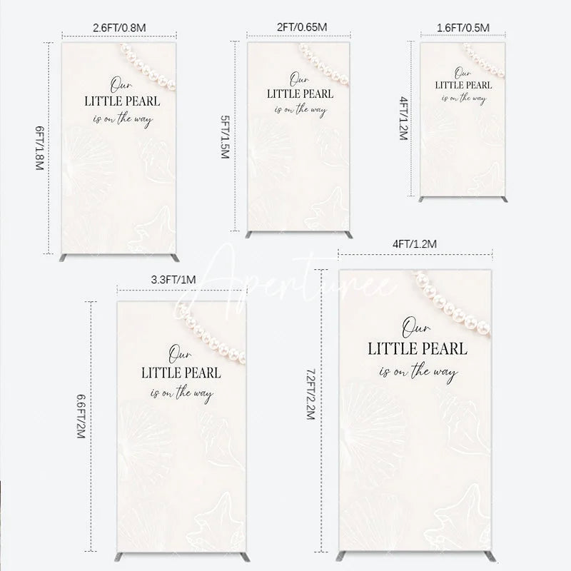 Aperturee - Aperturee Elegant Creamy White Pearl and Seashell Rectangle Arch Backdrop Our Little Pearl is on the Way Baby Shower Decor