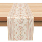Aperturee - Aperturee Elegant Damask Table Runner Neutral Beige and Pastel Vintage Paisley Border for Farmhouse Dining