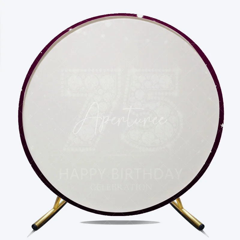Aperturee - Aperturee Elegant Diamond 75th Birthday Round Backdrop Sparkling Purple Happy Birthday Celebration Decor