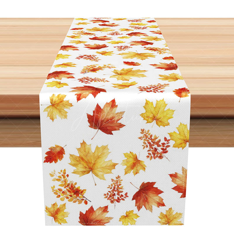 Aperturee - Aperturee Elegant Fall Table Runner with Sweet Autumn Maple Leaves for Thanksgiving Holiday and Seasonal Decor