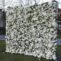 Aperturee - Aperturee Elegant Faux White Floral Bridal Shower Backdrop