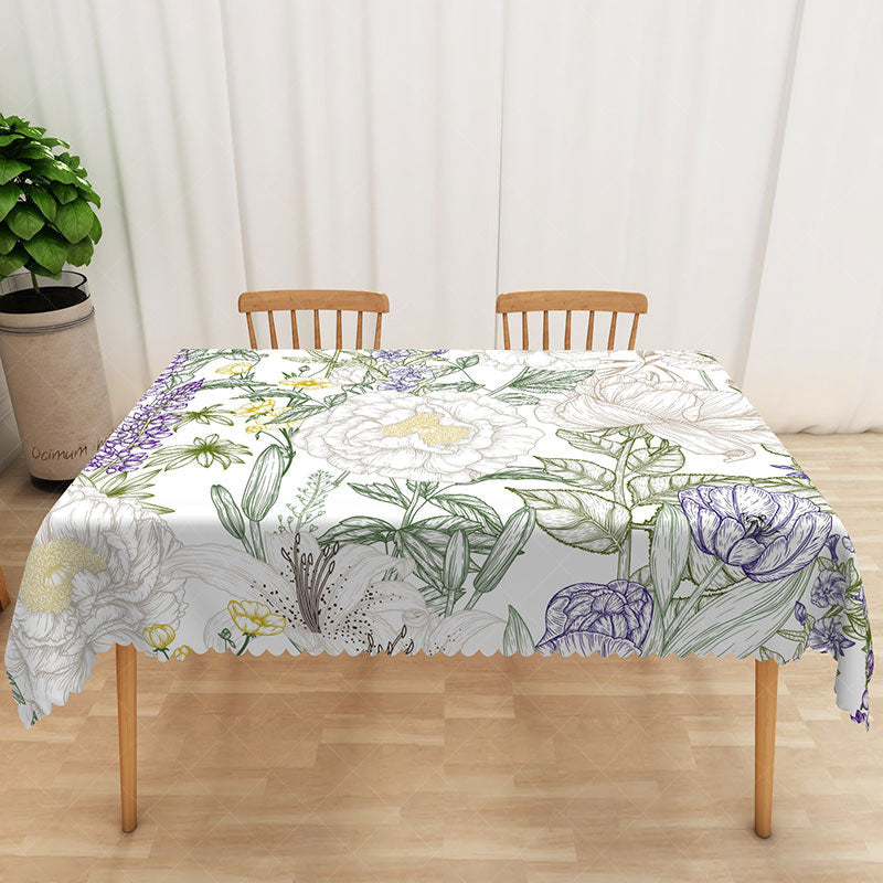 Aperturee - Aperturee Elegant Fine Art Rectangle Tablecloth with Spring Flowers for Sophisticated Dining and Wedding Decor