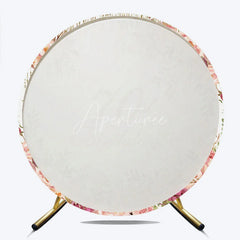 Aperturee - Aperturee Elegant Floral 70th Happy Birthday Round Backdrop Gold Glitter and Pink Rose Party Decor