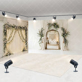 Aperturee - Aperturee Elegant Floral Arch and Gold Mirror Room Set Backdrop Bohemian Wedding Party Photography Decor