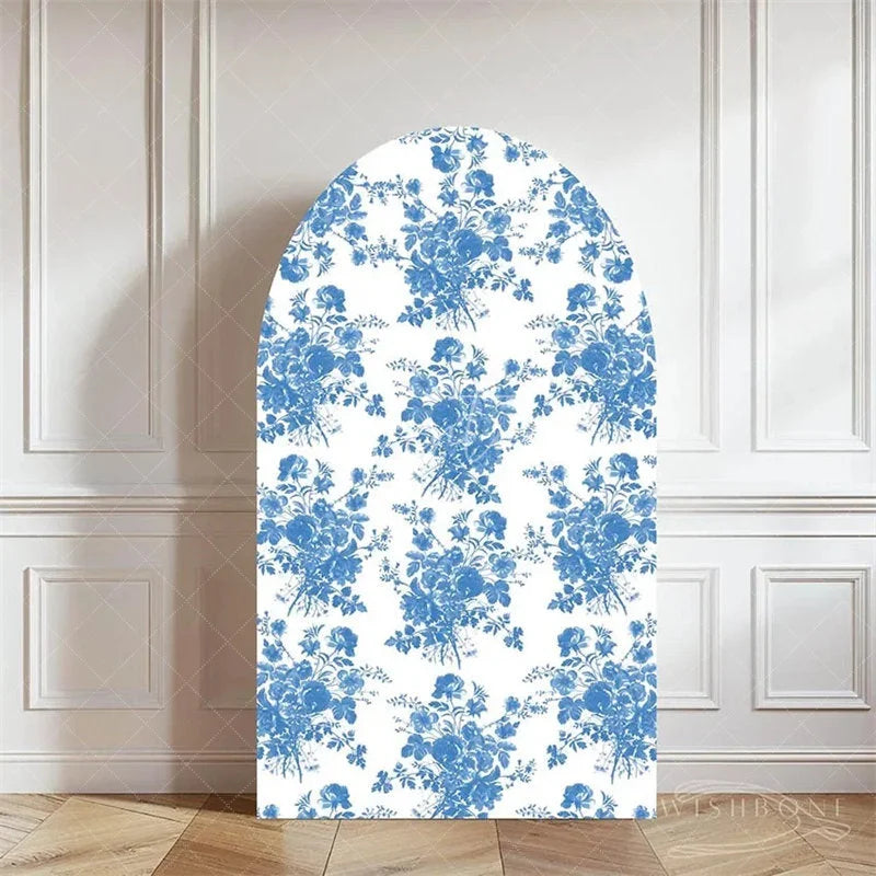Aperturee - Aperturee Elegant Floral Arch Backdrop French Country Toile Inspired Pattern for Romantic Wedding or Bridal Shower