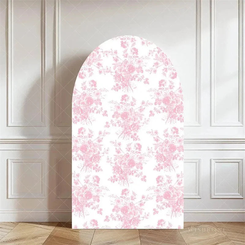 Aperturee - Aperturee Elegant Floral Arch Backdrop French Country Toile Inspired Pattern for Romantic Wedding or Bridal Shower