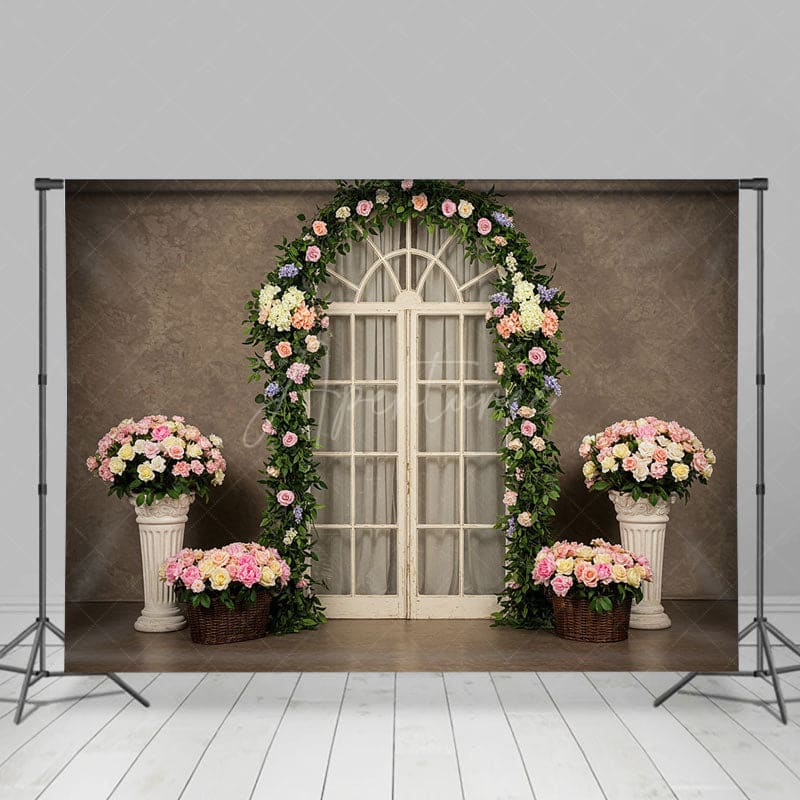 Aperturee - Aperturee Elegant Floral Arch Door Sweet Wedding Backdrop