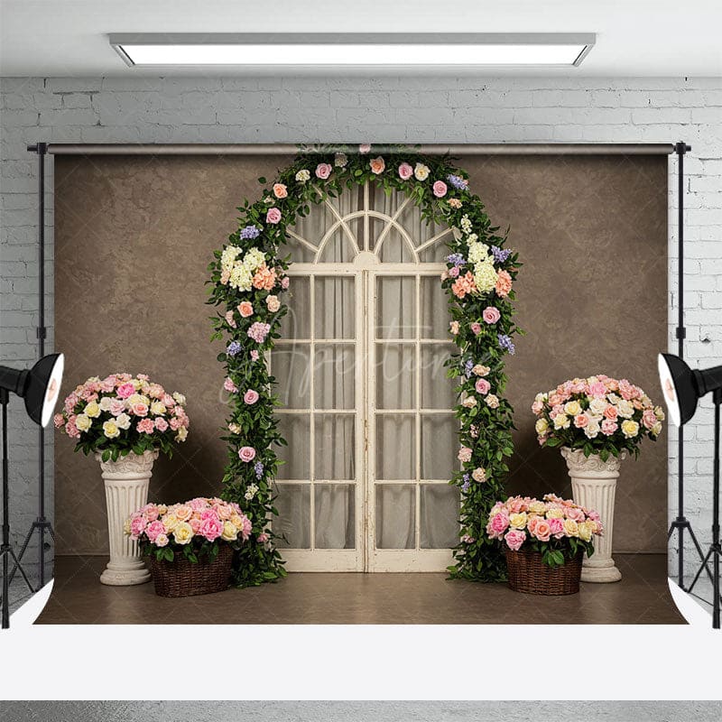 Aperturee - Aperturee Elegant Floral Arch Door Sweet Wedding Backdrop