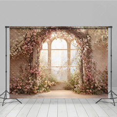 Aperturee - Aperturee Elegant Floral Arch with Window Photography Backdrop Romantic Garden Party Decor