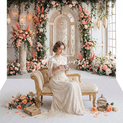 Aperturee - Aperturee Elegant Floral Archway and White Door Combo Set Backdrop Romantic Wedding Bridal Shower Party Decoration