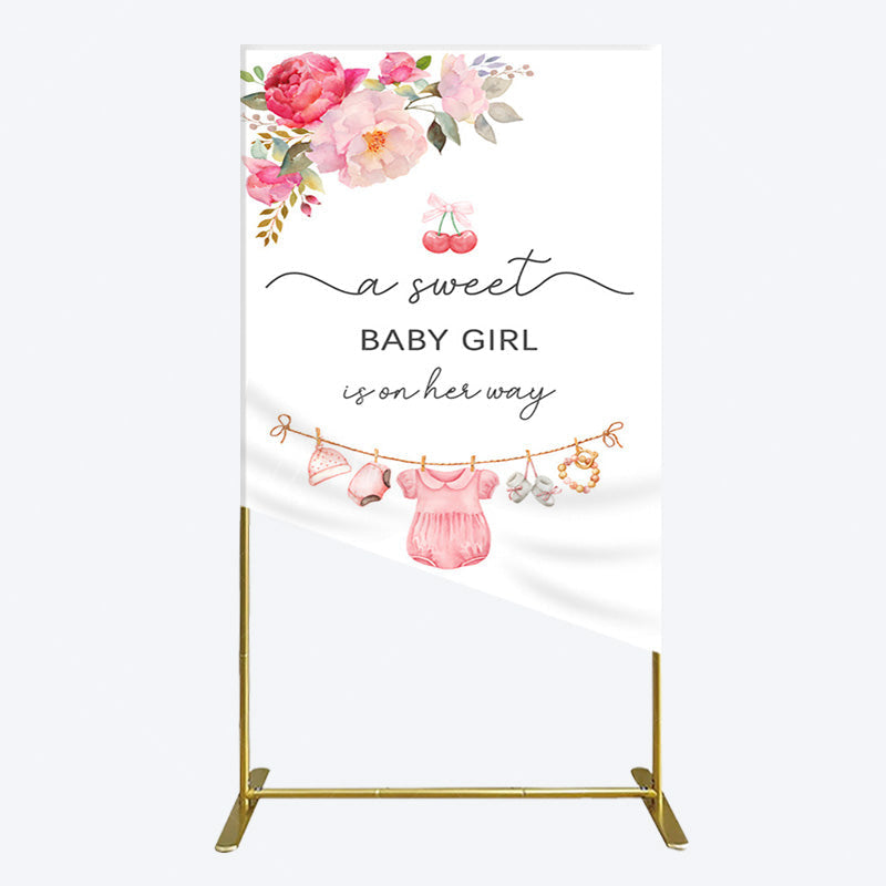 Aperturee - Aperturee Elegant Floral Baby Shower Rectangle Backdrop For Girls